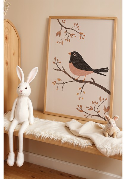 Sevimli Tuskani Kuşu - Doğal Ahşap Çerçeveli Çocuk ve Bebek Odası Tablosu