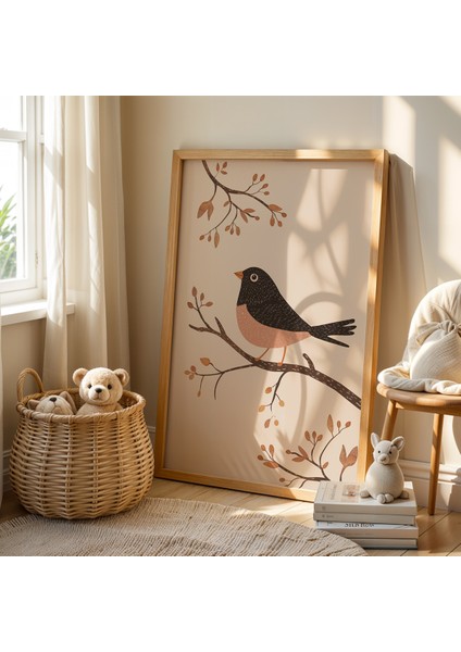 Sevimli Tuskani Kuşu - Doğal Ahşap Çerçeveli Çocuk ve Bebek Odası Tablosu fiyatları