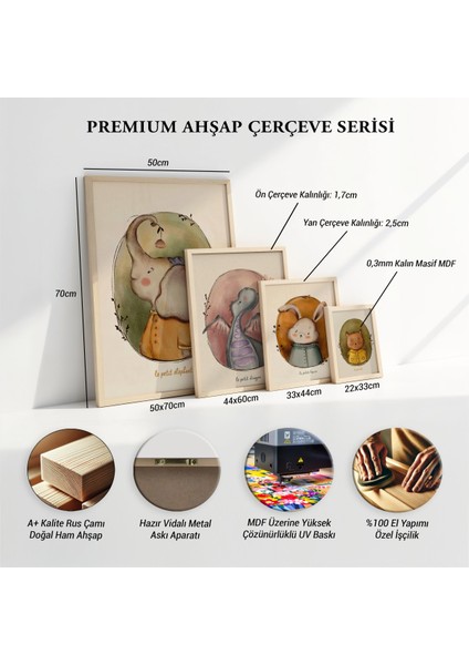 Lezzetli Çilekler Deseni - Doğal Ahşap Çerçeveli Çocuk ve Bebek Odası Tablosu