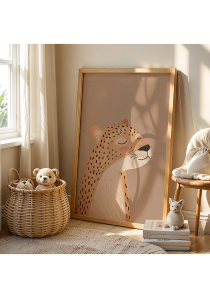 Gururlu Leopar - Doğal Ahşap Çerçeveli Çocuk ve Bebek Odası Tablosu fiyatları