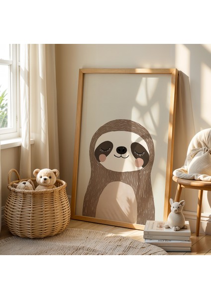 Sevimli Tembel Hayvan – Doğal Ahşap Çerçeveli Çocuk Odası Tablosu fiyatları