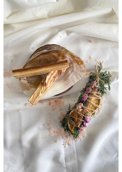 Bolluk Bereket Tütsü Demeti Arınma 3'lü Ritüel Set, 2 Adet Palo Santo ve Deniz Kabuğu ( Tuz Hediyeli)