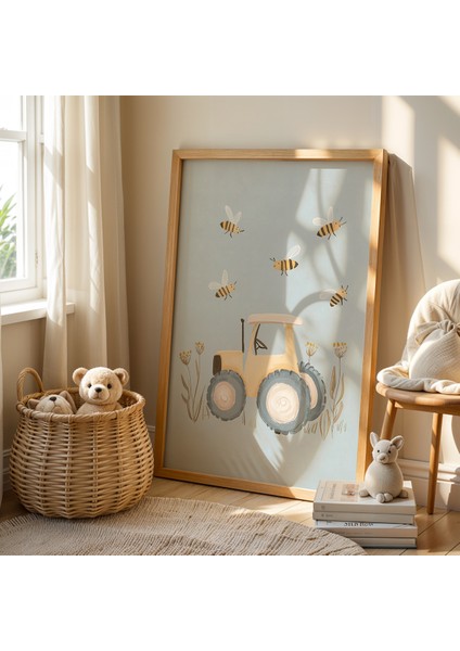 Arılar ve Traktör Doğal Ahşap Çerçeveli Çocuk ve Bebek Odası Tablosu fiyatları