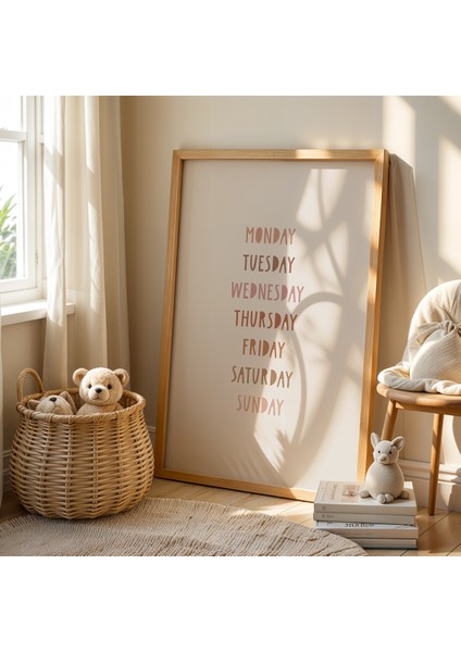 Haftanın Günleri Eğlenceli Yazı - Doğal Ahşap Çerçeveli Çocuk ve Bebek Odası Tablosu fiyatları