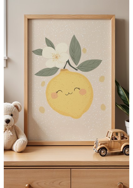 Çiçek Açmış Limon Ağacı - Doğal Ahşap Çerçeveli Çocuk Odası ve Bebek Odası Tablosu