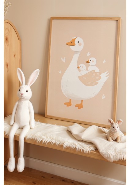 Tatlı Kaz Ailesi Doğal Ahşap Çerçeveli Çocuk ve Bebek Odası Tablosu