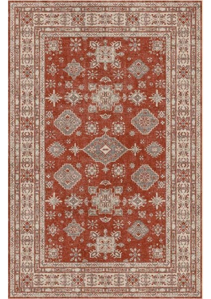 Siesta Vintage 32-542 Etnik Eskitme Desenli Dokuma Tabanlı Yıkanabilir Şönil Salon ve Oda Halısı