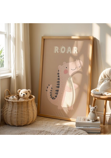 Güçlü Dinozor ‘roar’ - Doğal Ahşap Çerçeveli Çocuk ve Bebek Odası Tablosu fiyatları