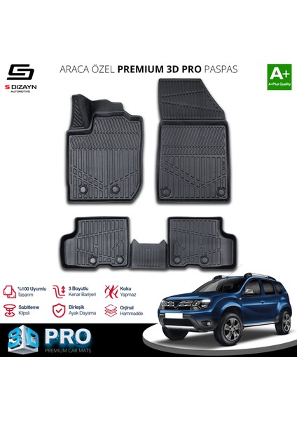 Dacia Duster 4x4 3D Pro Havuzlu Paspas 2018-2022 A+ Kalite