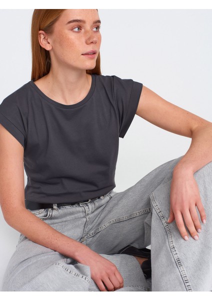 3504 Bisiklet Yaka Penye T-Shirt-Koyu Antr.