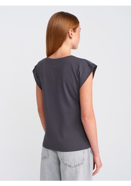 3504 Bisiklet Yaka Penye T-Shirt-Koyu Antr.