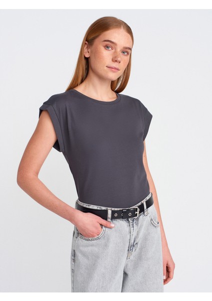 3504 Bisiklet Yaka Penye T-Shirt-Koyu Antr.