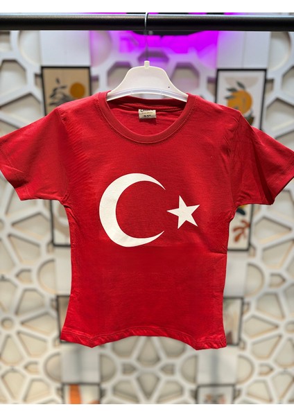 Kırmızı Beyaz Ay Yıldız Bayrak Baskılı Tişört Tshirt Kız Erkek Çocuk modelleri