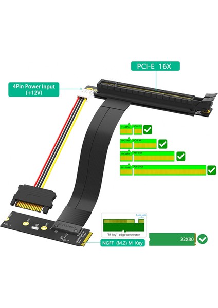Yükseltici Kablo M.2 Nvme - Pcıe X16 Adaptörü Grafik Uzatma Kablosu 90 Derece Pcı Express 3.0 16X - M Anahtar Yükseltici Kablo B (Yurt Dışından)