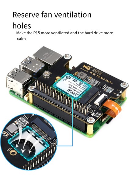 Raspberry Pi 5 Için Waveshare Pcıe - M.2 Adaptör Kartı Nvme Protokolü M.2 Arayüzü Sabit Disk Hat+ Isı Emicili Standart Modül (Yurt Dışından)