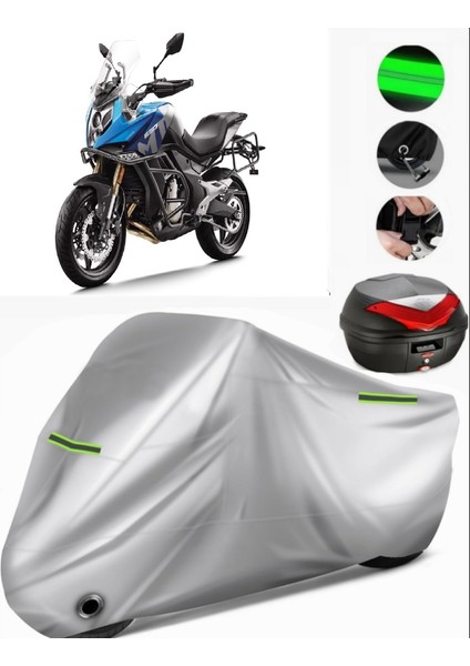 Cf Moto 650MT Arka Çanta Uyumlu Motosiklet Brandası Premium (Kilit Uyumlu)-Gri