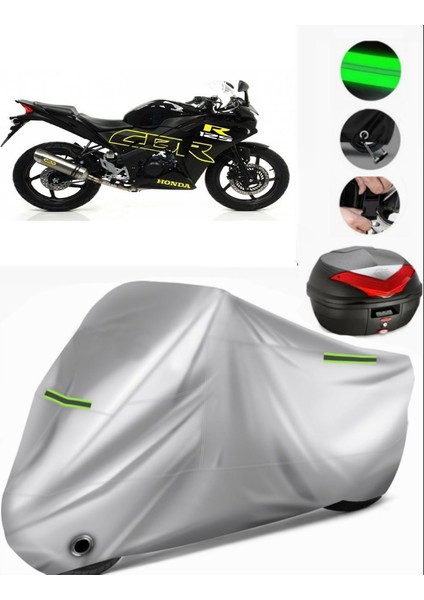 Honda Cbr 125 R Arka Çanta Uyumlu Motosiklet Brandası Premium (Kilit Uyumlu)-Gri