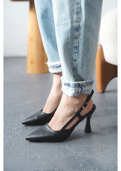 Kadın Barbos Topuklu Ayakkabı - Siyah-Deri