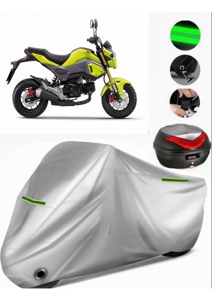 Honda Msx 125 Arka Çanta Uyumlu Motosiklet Brandası Premium (Kilit Uyumlu)-Gri