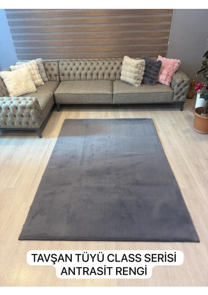 Tavşan Tüyü Antrasit Yumuşak Makinada Yıkanabilir Kaymaz Kalın Dekoratif Post Halı