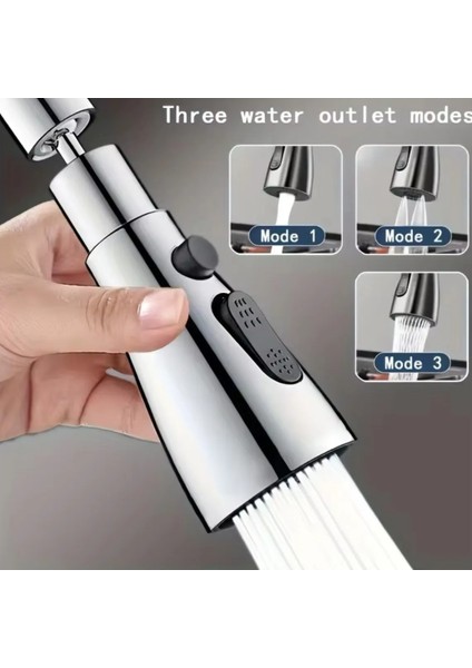 Krom 3 Fonksiyonlu Tasarruflu 360 Derece Döner Musluk Lavabo Başlığı Mutfak Bataryası Musluk Başlığı