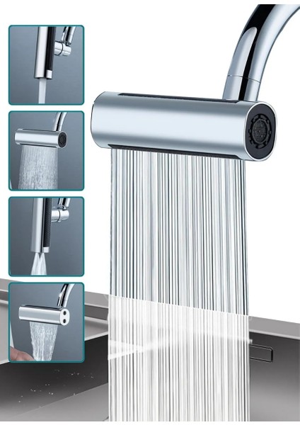 Tasarruflu 4 Modlu Şelale Ayarlanabilir Musluk Başlığı Mutfak Banyo Perlatör Evye Lavabo Bataryası