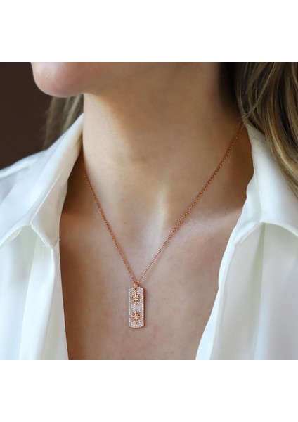 Kutup Yıldızı Rose Gold Asansörlü Gümüş Kolye modelleri