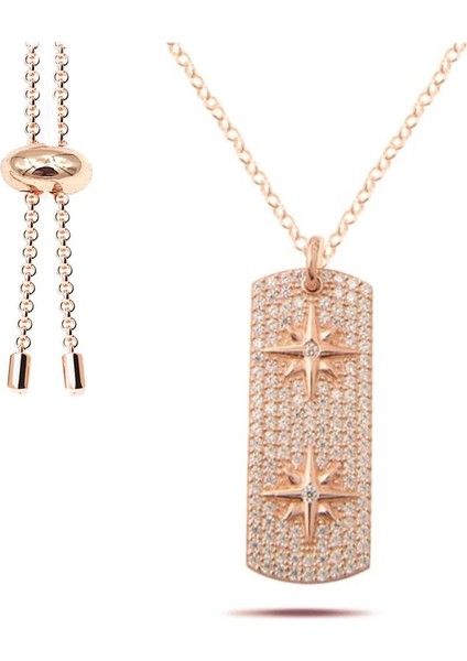 Kutup Yıldızı Rose Gold Asansörlü Gümüş Kolye indirimleri