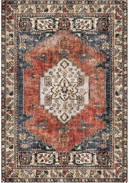 Siesta Etnik 32-562 Etnik Eskitme Desenli Dokuma Tabanlı Yıkanabilir Şönil Salon ve Oda Halısı