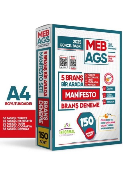 2025 Meb Ags Türkçe-Matematik-Tarih-Coğrafya-Mevzuat Manifesto 150 Branş Denemesi Fasikül Seti