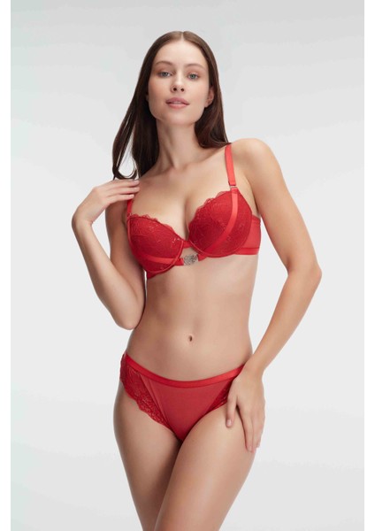 Kadın Kırmızı Destekli Sütyen ve Slip Külot Takım