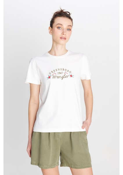 Regular Fit Normal Kesim Bisiklet Yaka %100 Pamuk Kırık Beyaz Tişört