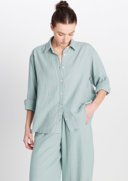 %100 Pamuk Relaxed Fit Geniş Kesim Koyu Yeşil Müslin Gömlek fiyatları