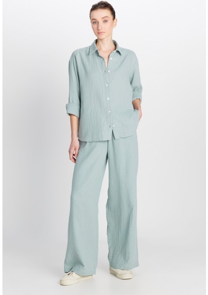 %100 Pamuk Relaxed Fit Geniş Kesim Koyu Yeşil Müslin Gömlek modelleri