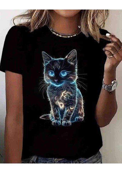 Neon Cat Özel Tasarım Baskılı Oversize Tshirt