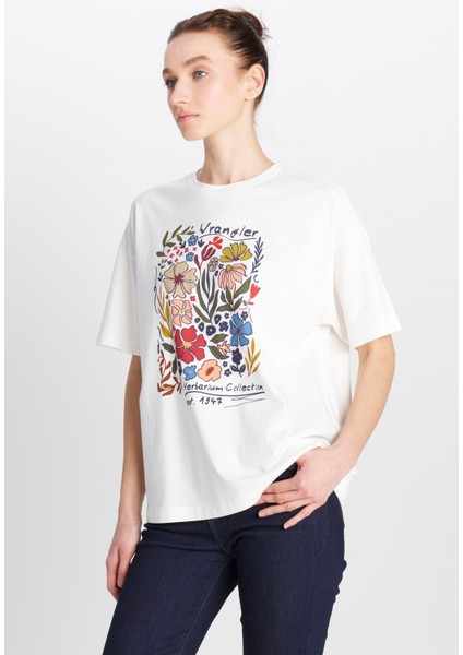 Loose Fit Rahat Kesim Bisiklet Yaka %100 Pamuk Kırık Beyaz Tişört fiyatları