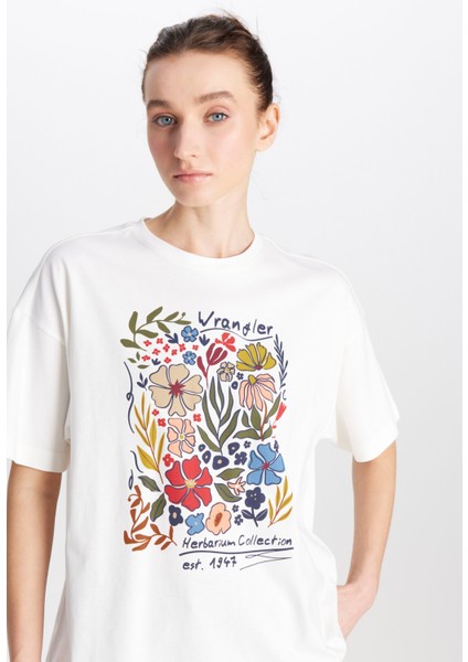 Loose Fit Rahat Kesim Bisiklet Yaka %100 Pamuk Kırık Beyaz Tişört fırsatları