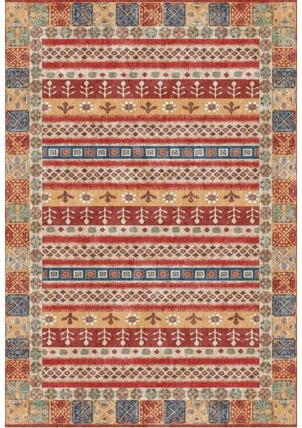 Siesta Etnik 32-564 Etnik Eskitme Desenli Dokuma Tabanlı Yıkanabilir Şönil Salon ve Oda Halısı