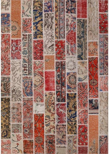 Siesta Patchwork 32-457 Etnik Eskitme Desenli Dokuma Tabanlı Yıkanabilir Şönil Salon ve Oda Halısı
