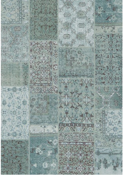 Siesta Patchwork 32-459 Etnik Eskitme Desenli Dokuma Tabanlı Yıkanabilir Şönil Salon ve Oda Halısı
