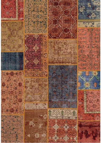 Siesta Patchwork 32-460 Etnik Eskitme Desenli Dokuma Tabanlı Yıkanabilir Şönil Salon ve Oda Halısı