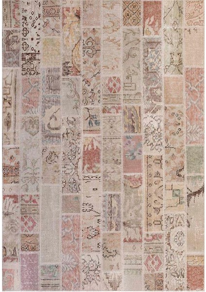 Siesta Patchwork 32-456 Etnik Eskitme Desenli Dokuma Tabanlı Yıkanabilir Şönil Salon ve Oda Halısı