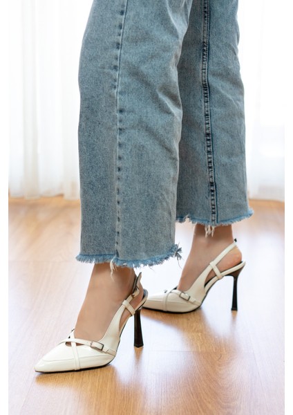 Lorea Beyaz Rugan (10 cm Topuk Boyu ) Sivri Burun Topuklu Ayakkabı fırsatları