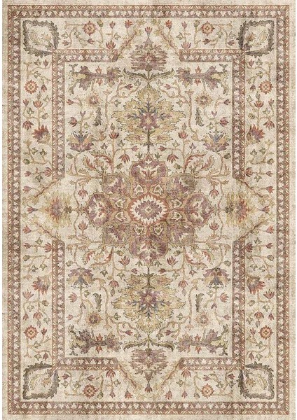 Dream 32-035 Etnik Eskitme Desenli Dokuma Tabanlı Yıkanabilir Şönil Salon ve Oda Halısı