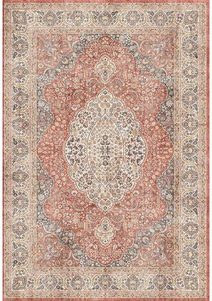 Dream 32-034 Etnik Eskitme Desenli Dokuma Tabanlı Yıkanabilir Şönil Salon ve Oda Halısı