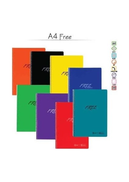 Color A4 Kareli 160 Yaprak Kareli Pp Kapak Spiralli Free Defter