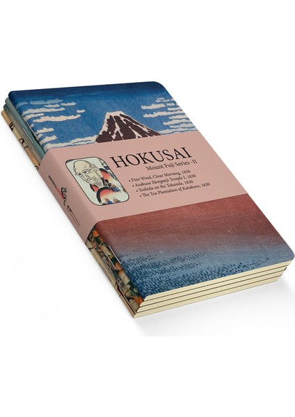 Mount Fuji Series Iı - A5, Hokusai 4'lü Defter Seti Iı, Çizgisiz, Toplam 256 Sayfa, Her Biri 64 Sayfa, Tel Dikiş, Esnek Kapak, Oval Kenar, Tuval Doku, 60 Gram, Sarı Krem Renk