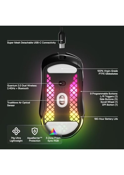 Aerox 5 Wireless Gaming Mouse - 74 Gram, 9 Tuşlu - Bluetooth/2,4 Ghz - IP54 Suya ve Toza Dayanıklı - Pc/mac - Siyah fiyatları