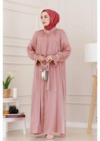 Simli Taşlı Abiye Elbise-Pembe fiyatları
