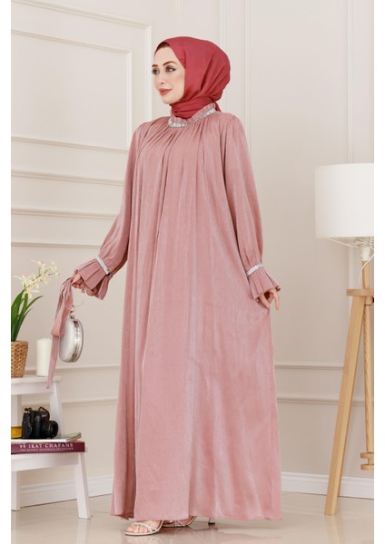 Simli Taşlı Abiye Elbise-Pembe modelleri